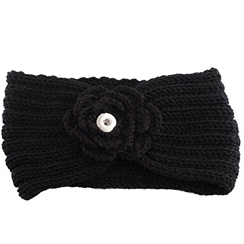 My Prime Gifts Interchangeable Snap Jewelry Black Yarn Hat Flower Holds 18-20mm Standard Snap