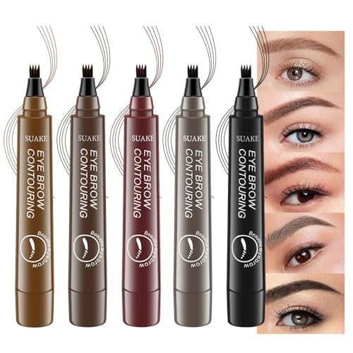 Kaely 5Pcs Magical Precise Waterproof Brow Pen,Suake Eyebrow Contouring Pen,4 Tip Eye Brow Pencils for Women Makeup,lapiz de cejas 3d Microblading Eyebrow Pen Pencil,24h Smudge Proof,01&02&03&04&05