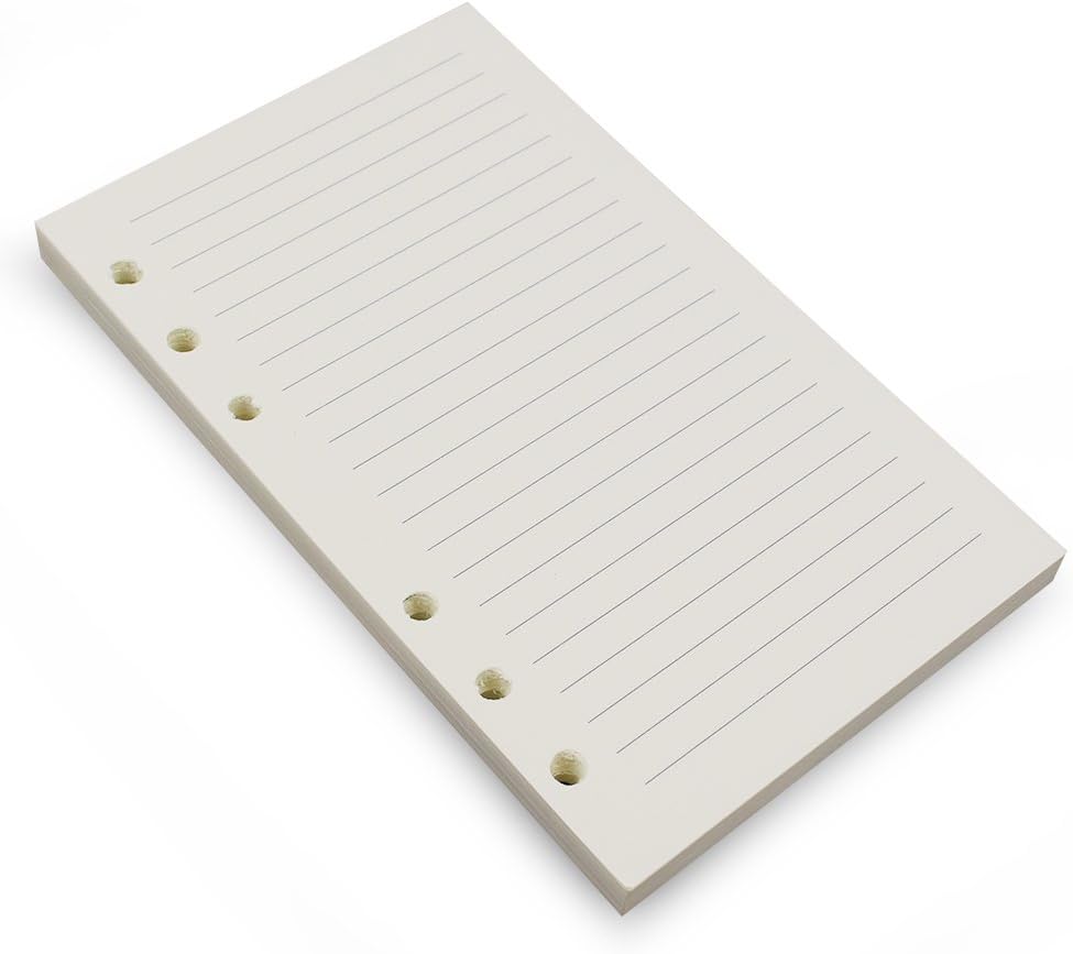6-Ring A6 Binder/Planner Refill Paper, 6 Hole,6 3/4 x 4 1/8 Inches Refillable White Paper for Loose Leaf Binder Notebook Diary Traveler Journal Inserts, 80 Sheets/160 Pages,Lined