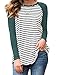 Halife Women Raglan Sleeve Stripe Pattern T-Shirt Loose Casual Tops Green XXL 2X