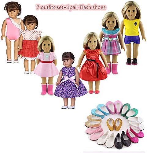 FLETA 8in 1set Lots Doll Clothes for 18" Dolls American Girl Dolls Includes 7pc clothes+1 pair shoes