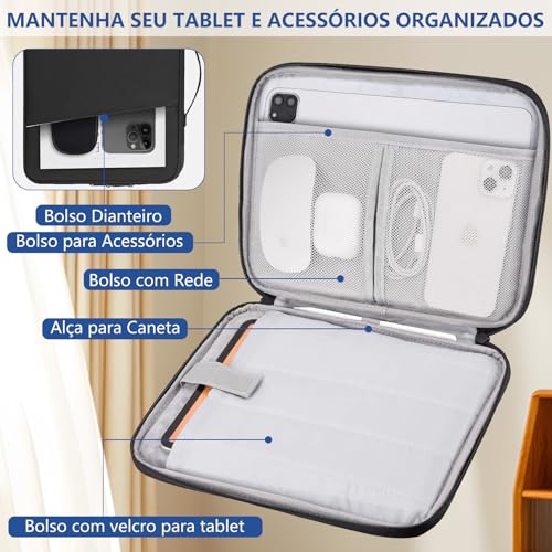 Bolsa Case para Tablet e Laptop de 9 a 11 polegadas,com Alça e Compartimento Frontal, bolsa protetora com bolso e Forro Macio (Preto)