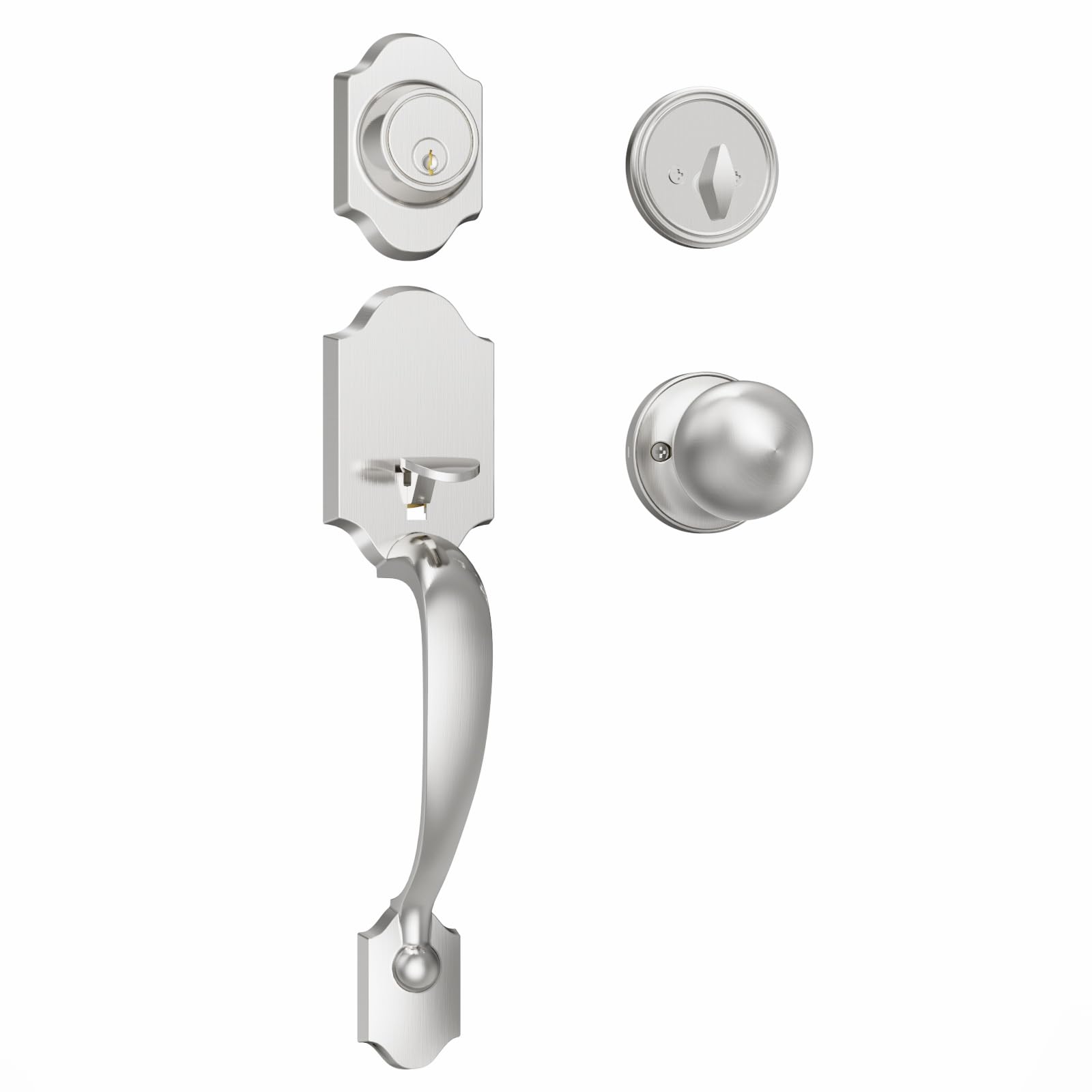 Photo 1 of **********MISSING PARTS*******
Estmoon Front Door Lock and Deadbolt Set, Satin Nickel Exterior Door Handle with Interior Door Knob for Front Doors, Entry Door Handle and Single Cylinder Deadbolt Reversible for Left&Right Hand Doors