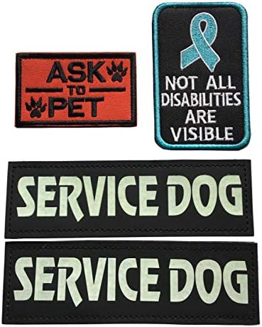 Set of 4 Service Dog/Ask to Pet Embroidered Tactical Morale Patch Badge for Dog Pet Tactical K9 Harness Vest (Bundle 4 Pieces)