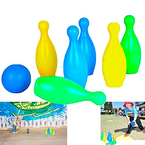 Dazzling Toys Kids Plastic Bowling Set Party Toys - 6 Pins and One Ball Comes in Nice and Bright Colors