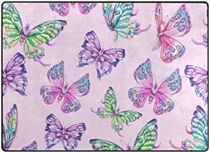 Vantaso Soft Foam Area Rugs Purple Green Butterfly Non Slip Play Mats for Kids Boys Girls Playing Room Living Room 63x48 inch