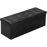 YOUDENOVA 43 Inches Folding Storage Ottoman Bench, Ottoman for Bedroom Living Room and Hallway, 120L Chest Footrest Seat with Divider, Black