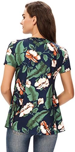 Lasvane Women’s Lace Up Top Short Sleeve V Neck Floral Print T-shirt