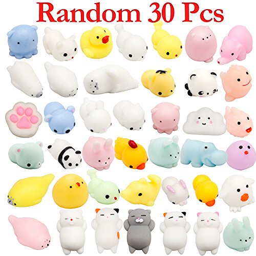 WATINC 30 Pcs Cute Animal Mochi Squishy, Kawaii Mini Soft Squeeze Toy,Fidget Hand Toy for Kids Gift,Stress Relief,Decoration, 30 Pack