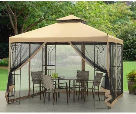 Steel Frame Gazebo 10' x 10' with Mosquito Netting Double Roof