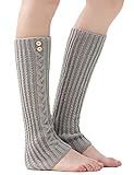 Womens Cable Knit Leg Warmers Long Knee High Knitted Crochet Boot Cuffs Button Socks