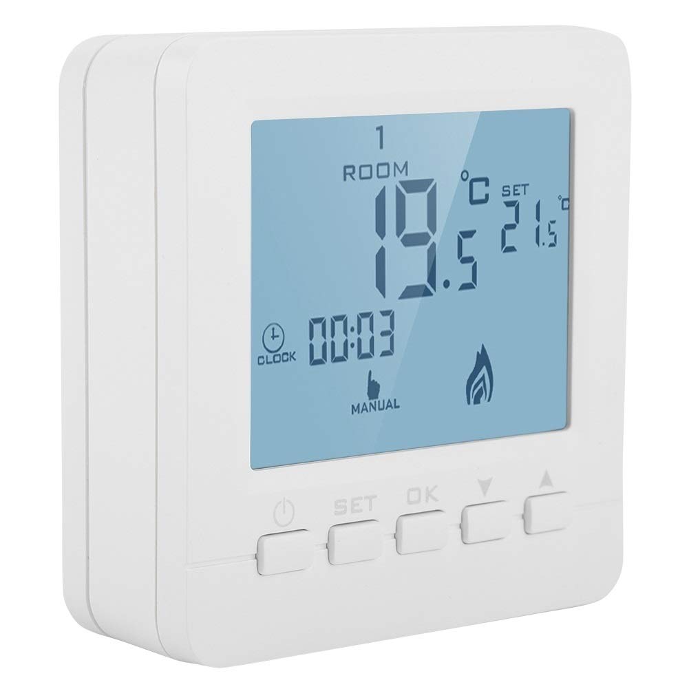 Electronic Thermostat, Programmable Thermostat with Large Screen Digital LCD Display Smart Temperature Controller 5A for Control Room Temperature, White