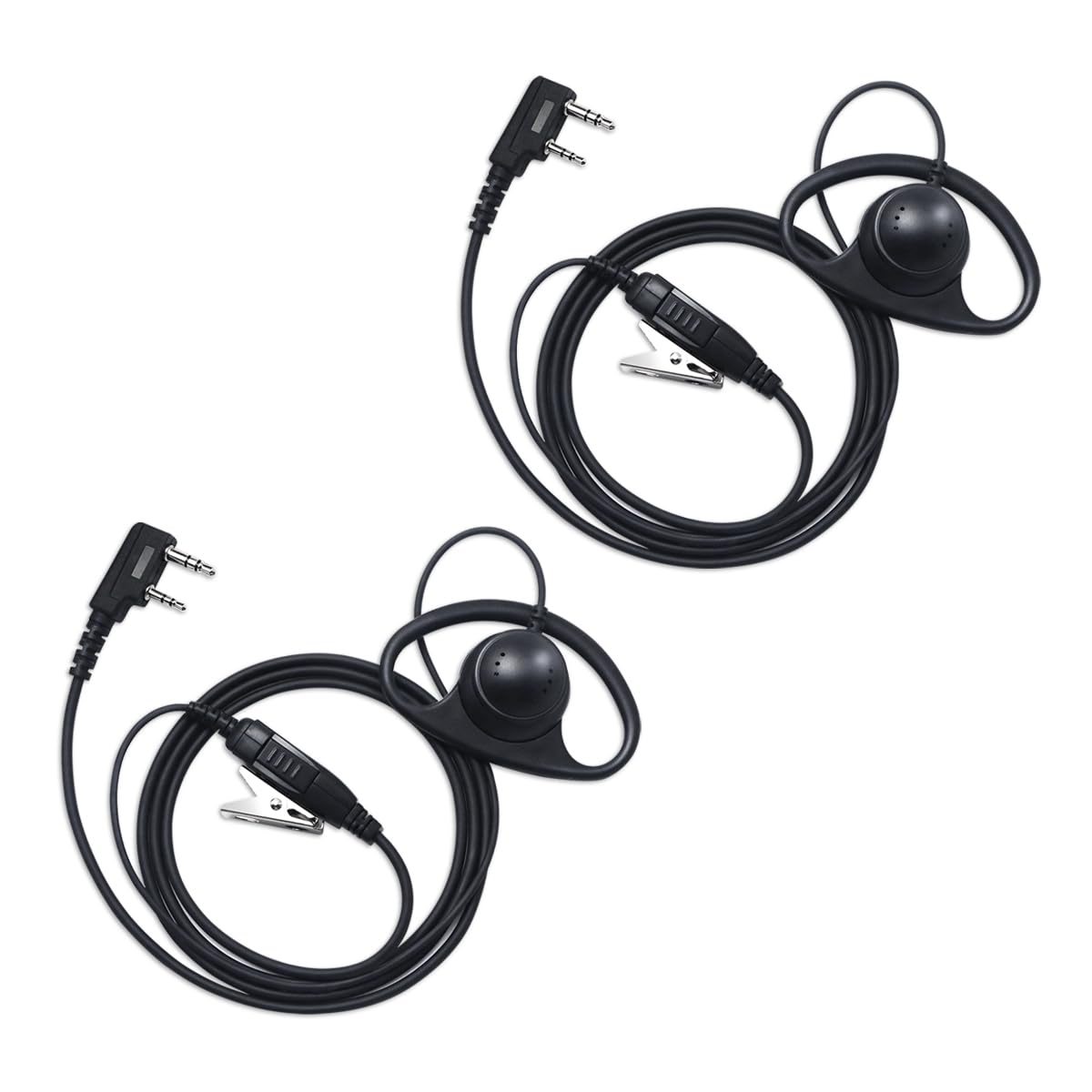 PROMAXPOWER Walkie Talkie Earpiece, Radio Earpiece 2 Pin Headset with PTT Mic, D-Shape Security Earpiece Compatible with Kenwood Baofeng UV-5R UV-5RA 777 888S UV-82 TH-22AT TH-25 TK-3100, 2 Packs