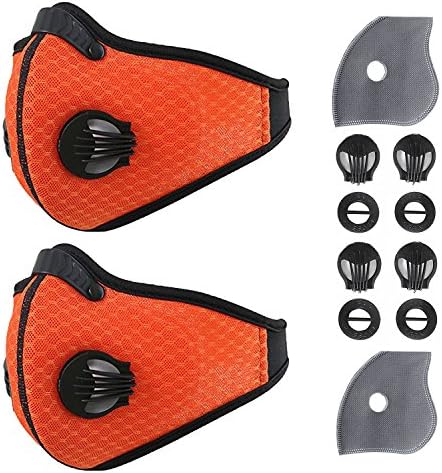 Activated Carbon Dustproof/Dust Mask - Filter Cotton Sheet and Valves for Exhaust Gas, Pollen Allergy, PM2.5, Running, Cycling, Outdoor Activities (Orange-two pieces)