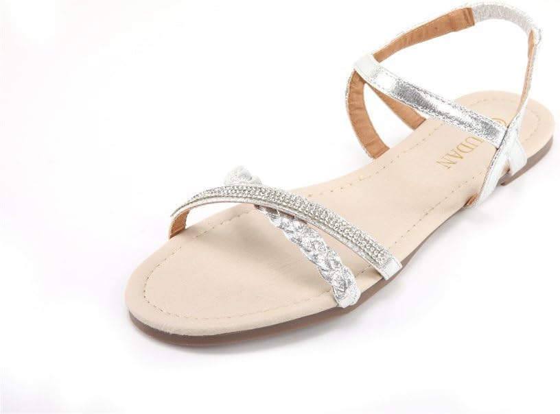 MUDAN Womens Shoe Flat Braided & Rhinestone Comfortable Slingback Sandal…