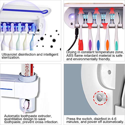 Sealive UV Toothbrush Holder with Sterilization Function, Drying and Toothpaste Holder, Build-in Fan, Family Toothbrush for Shower Bathroom 5 Toothbrushes Holding - Thumbnail 4