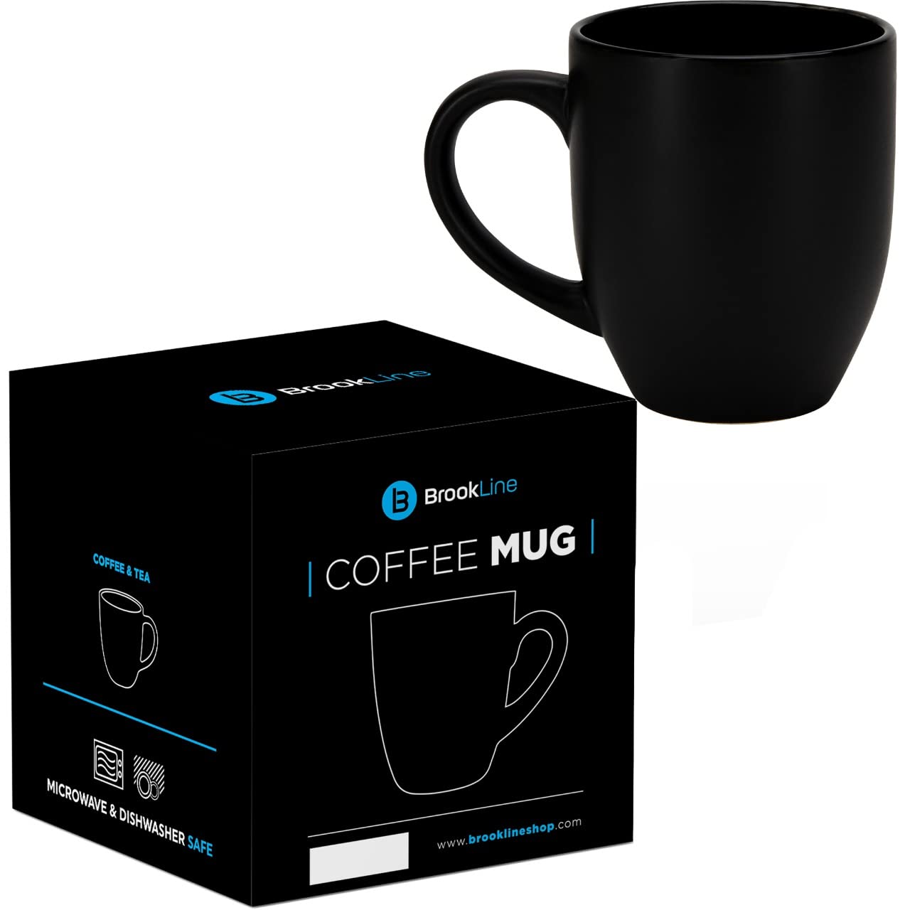 Brookline Ceramic Coffee Mug (16 oz., Single Cup, Black) - Tea and Coffee Cups - Microwave and Dishwasher Safe
