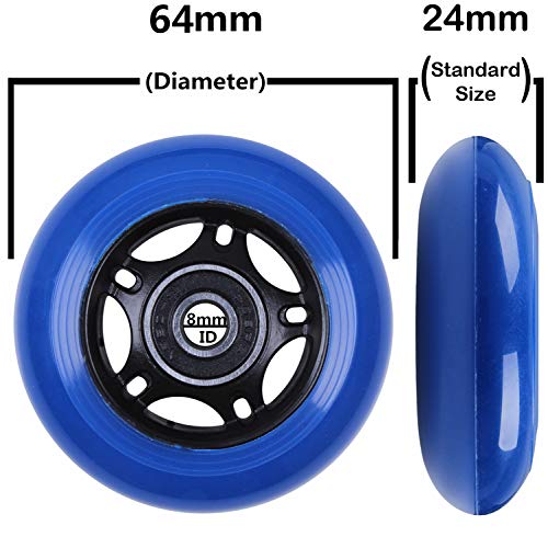 AOWISH 8-Pack 64mm Inline Skate Wheels 85A Inline Skates Replacement Wheel with Bearings ABEC-9 (Blue) - Thumbnail 4