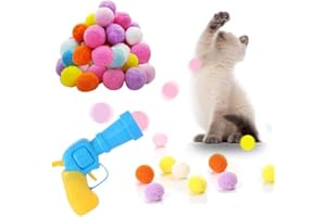 20PCS Cat Balls Launcher Toys, Interactive Cat Toys Pom Pom Balls with 1 Launcher & 20 Colorful Soft Pom Balls, Fun Pet Play 