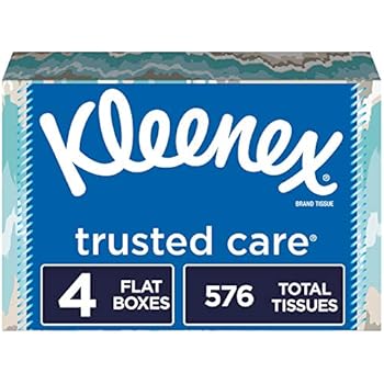 Kleenex Trusted Care Everyday Facial Tissues, Flat Box , 144 Count (Pack of 4)