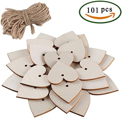 FOGAWA 100pcs Wooden Ornament Unfinished Christmas Wooden Ornaments Hanging Crafts Natural Wood Heart Slices Cutouts for Home Wedding Favors Name Tag