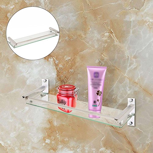 Shoze Bathroom Shower Shelf Glass Caddy Organiser Storage Rack Wall Mount Rectangular Shampoo Basket Holder with Stainless Steel Rail 40cm