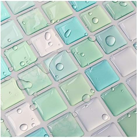 Yoilline タイルシール ブルー 賃貸 ウォールステッカー 耐熱 防水 タイル 3d シール 簡単取付 贈物 色11 Diy キッチン 洗面所 壁紙シール ステッカー 4枚 北欧 トイレ モザイクタイルシール