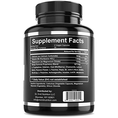 Dr. Emil - Natural Sleep Aid with Valerian Root, Melatonin, Chamomile and More - Extra Strength Sleeping Pills for Adults - Safe and Non-Habit Forming (60 Veggie Capsules)