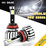 LED Headlight Bulbs H11(H8,H9) Conversion Kit ,Leakind N7 Series Plug and Play Crystal Clear Cool White Lamp, 80W,8000 lumens,6000K,3 Year Warranty