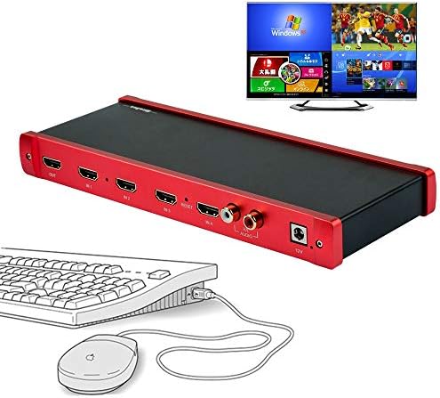 Treaslin Hdmi 切替器1080p Hdmi切り替え分配機4画面分割表示 Pbp 同時出力 全画面モード シームレス瞬時切り替え 映像がパッと表示される4入力1出力kvm スイッチusbマウスとキーボード制御pc Switch Ps4 Tx Box Dvd Cameraモニター1台同じ画面上の複数の機器 Hsv524