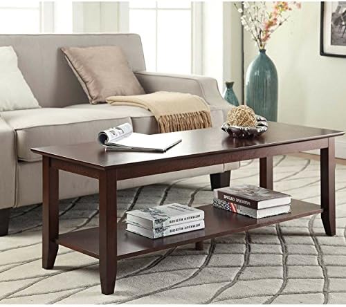 Traditional American Style Solid Wood Construction Rectangle Expresso Coffee Table