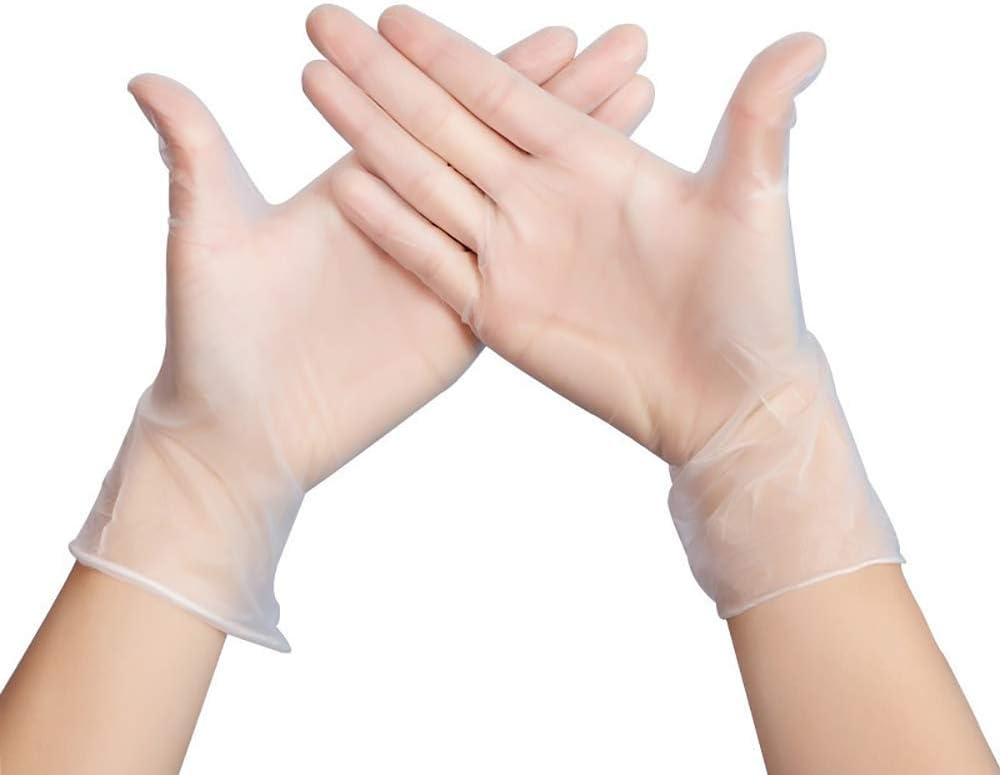 Disposable Vinyl Gloves (Size Large, 100Pcs) Latex Free, Ultra-Strong, Clear, Soft, Comfy | Fluid, Blood, Exam, Healthcare, Food Handling Use | No Powder