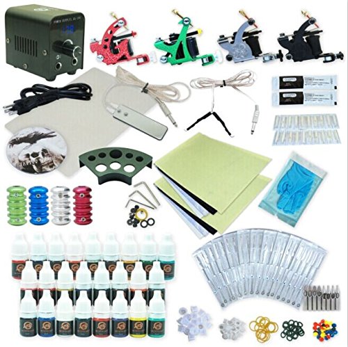 1Tattooworld Complete Tattoo Starter Kit, 4 Tattoo Machines, Digital Power Supply, 25 Color 5Ml Tattoo Inks, Grips, Needles, Transfer Paper Etc, Otw-Ktb425A (325142514278)