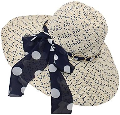 Miki Da Sun Hats Summer Hats for Women Wide Brim Floppy Summer Beach Straw Hat with Bownot Chain dot Pink 1 55to59cm