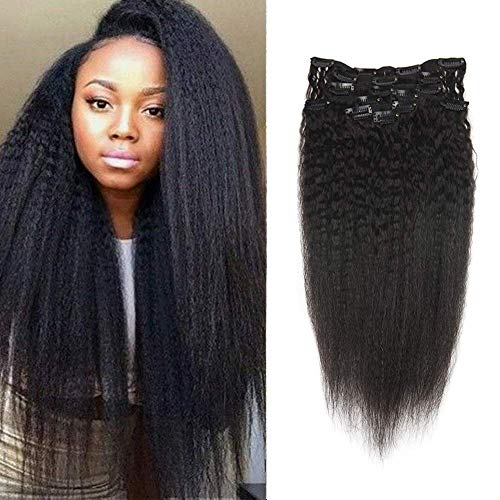 Full Shine Clip Hair Extensions Natural Black 16 Inch Kinky