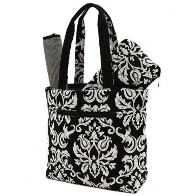 Belvah Quilted Damask 3pc Diaper Bag (Black)