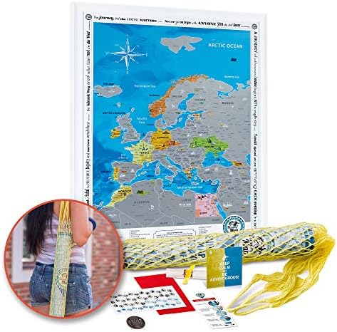 Scratch Off Europe Map Poster - Large Detailed Europe Wall Map Scratch Off 19x27 - Premium Silver Foil Europe Travel Map Scratch Off - Discovery Map