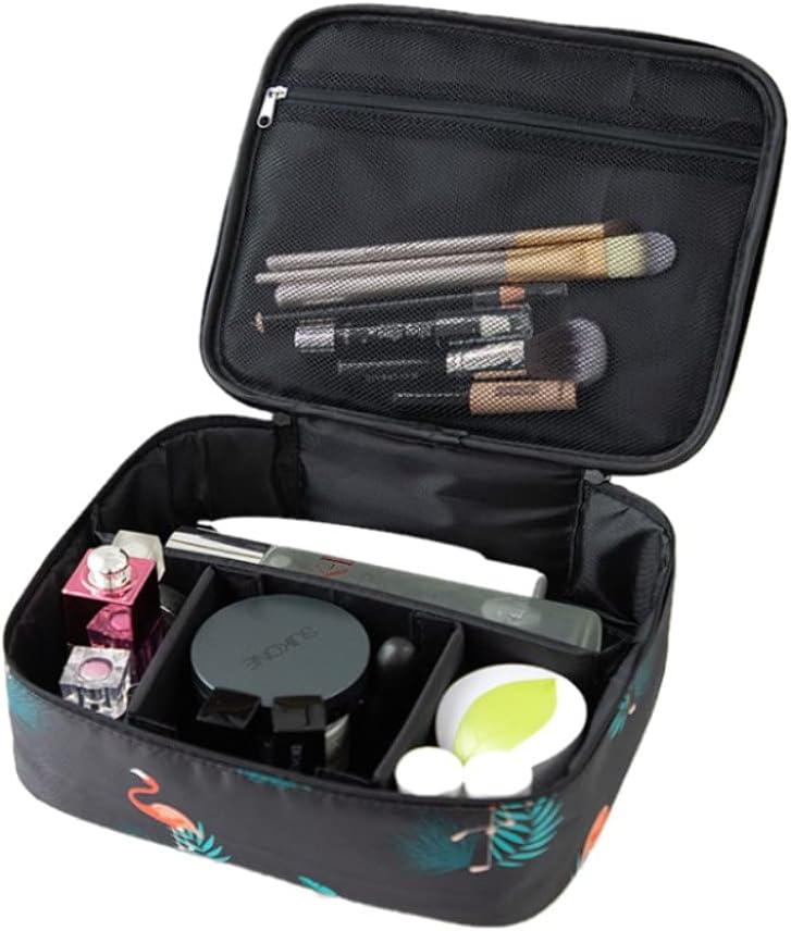 Portable Travel Makeup Cosmetic Bags Makeup Storage Toiletry Bags for Women, Makeup bag Organizer with Dividers , Large Travel Makeup Organizer for Girls Make Up Bag Brush Bags (Orange Flamingo)