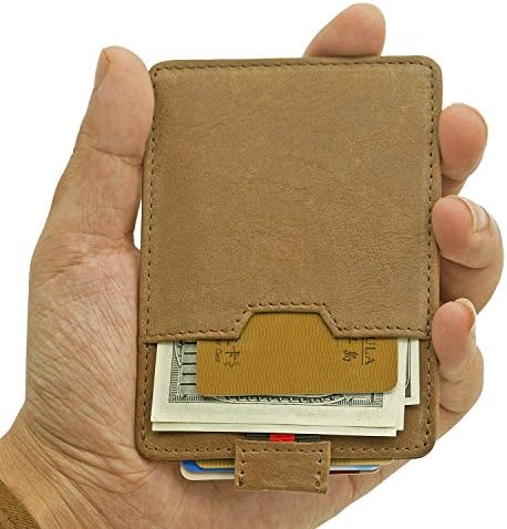 RFID Blocking Ultra Slim Leather Thin Minimalist Pocket Wallets for Men Money Clip