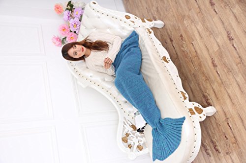 Ouba Soft Crochet Adults Mermaid Tail Blanket with Bag, Blue 2 - Thumbnail 3