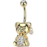 Pierced Owl 14GA 316L Stainless Steel CZ Crystal Center Bear Belly Button Ring
