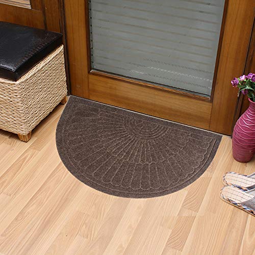 Half Round Door Mat Entrance Rug Floor Mats Set of 2, Waterproof Floor Mat Shoes Scraper Doormat, 18''x30'' Patio Rug Dirt Debris Mud Trapper Out Door Mat Low Profile Washable Carpet (Coffee-2 Pack)