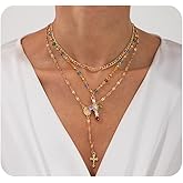 Quivox Long Cross Necklaces for Women,Gold Crucifix Pendant Layered Necklaces Colorful Crystal Drop Necklace Set,Boho Everyday Jewelry Accessories Gift