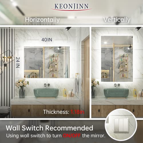 Keonjinn Bathroom LED Mirror, 40 X 24 Inch Backlit Mirror, Acrylic Bathroom Mirror With Lights ...