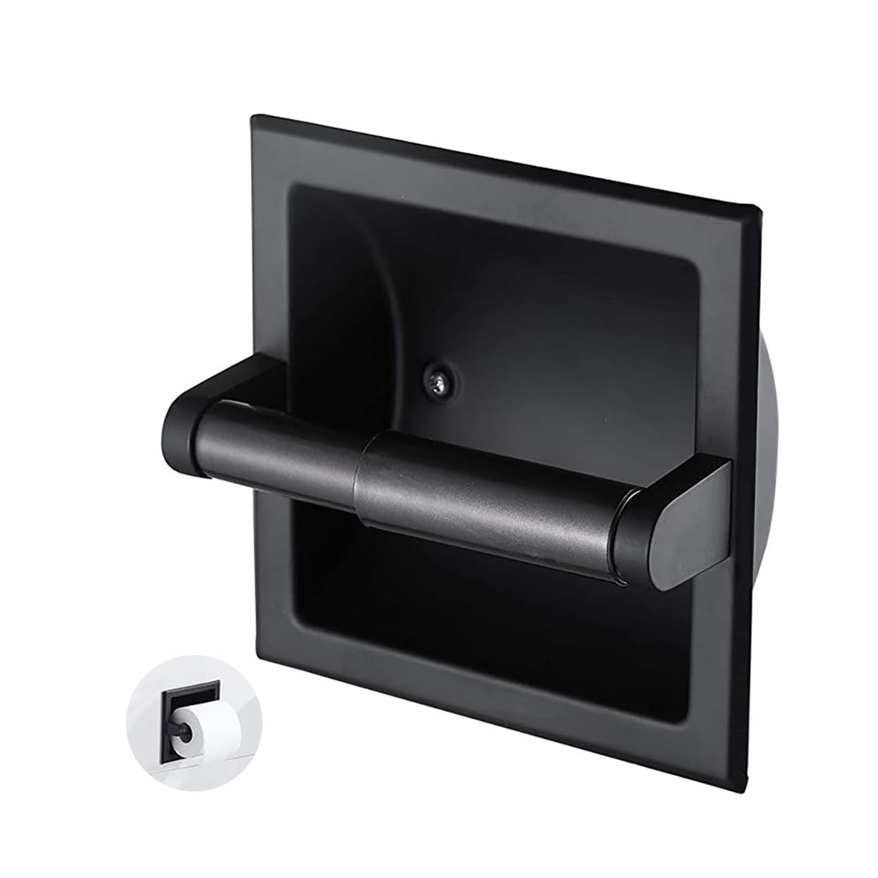 Recessed Toilet Roll Holder Black Toilet Paper Holder Stainless Steel Wall Mounted Tissue Roll Holder for Bathroom Durable Heavy Duty Space Saving Design with Mounting Bracket