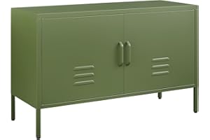IRONFFICE Metal Storage Cabinet,Metal Cabinet with Doors and Adjustable Shelf,TV Stand with Storage,Morden TV Cabinet for Bedroom,Living Room,Avocado Green