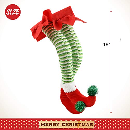 Athoinsu 16'' Elf Legs Christmas Tree Decorations Glitter Stuffed Leg Xmas Holiday Home Party Orname - //medicalbooks.filipinodoctors.org