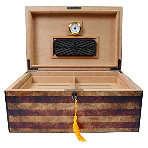 Quality Importers Trading Old Glory Humidor, Weathered American Flag, Glass Hygrometer, Spanish Cedar Tray with Divider, SureSeal Technology, Holds Up to 100 Cigars