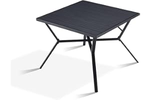VICLLAX Outdoor Metal Dining Table, 4 Person Black Square Patio Backyard Furniture Table for 4 with Umbrella Hole