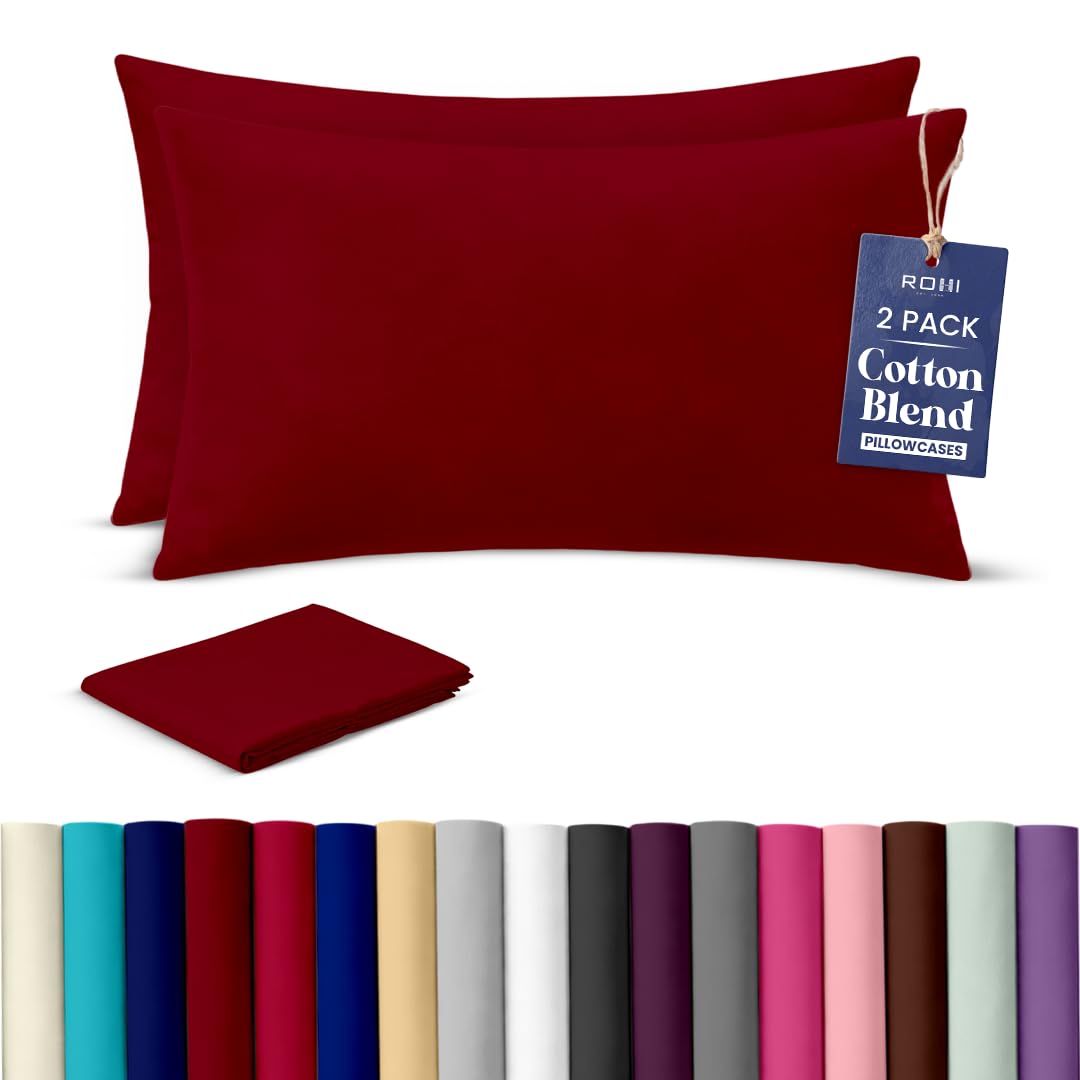 Rohi Luxury Burgundy Pillow Cases 2 Pack - (50ร75cm) | Soft & Comfy Cotton Blend Pillow Covers with Envelope Closure | Breathable, Anti-Allergy, Fade & Wrinkle Resistant